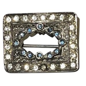 Antique Victorian Milgrain Rhinestone Paste Square Sterling Silver Brooch Pin